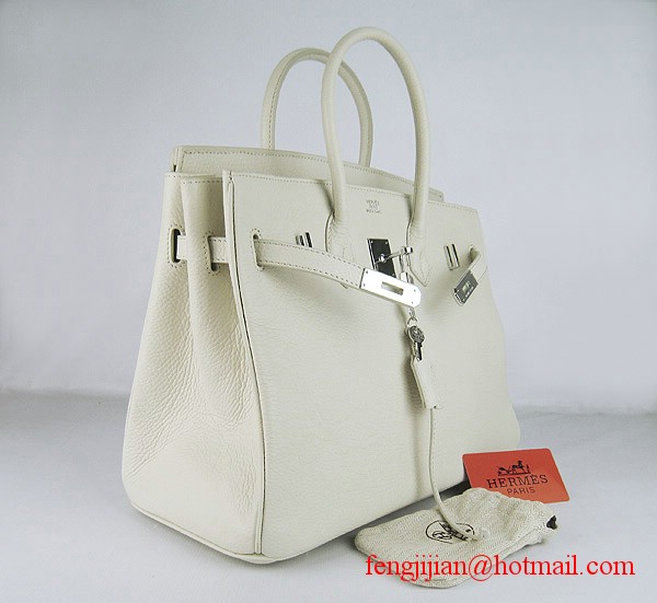 Hermes 35cm Embossed Veins Leather Bag Beige 6089 Silver Hardware