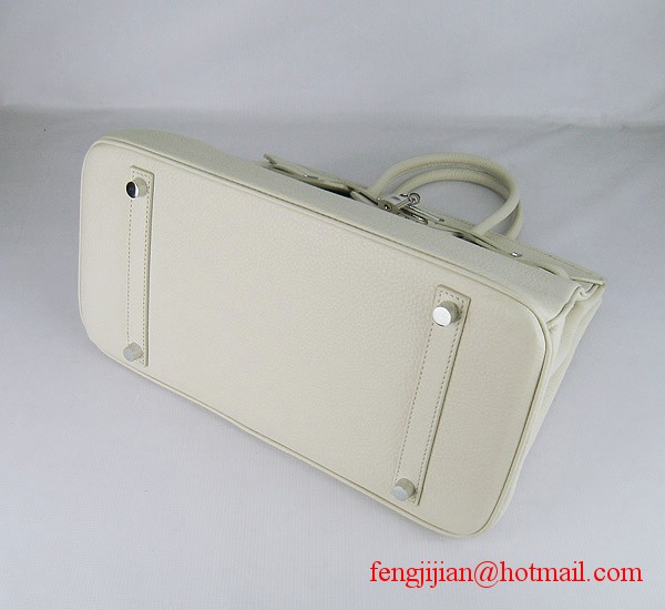 Hermes 35cm Embossed Veins Leather Bag Beige 6089 Silver Hardware