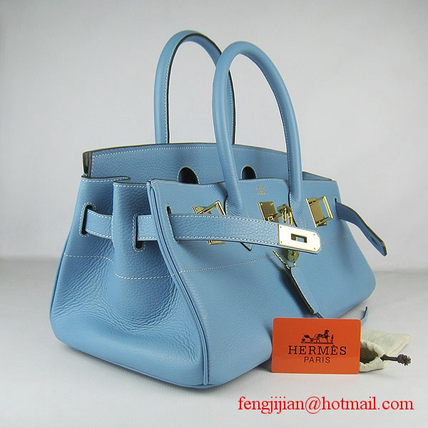 Hermes Birkin 42cm Togo Leather Bag 6109 Light Blue gold padlock