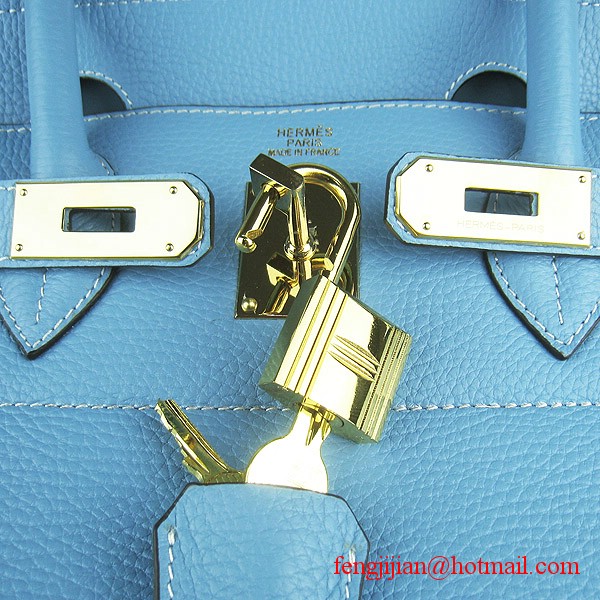 Hermes Birkin 42cm Togo Leather Bag 6109 Light Blue gold padlock