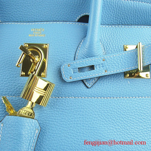 Hermes Birkin 42cm Togo Leather Bag 6109 Light Blue gold padlock