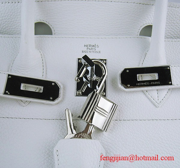 Hermes Birkin 42cm Togo Leather Bag 6109 White silver padlock