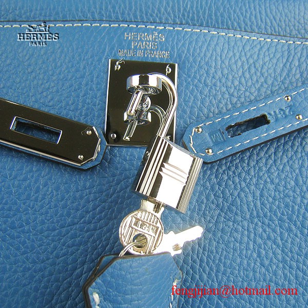 Hermes Kelly 32cm Togo Leather Bag Blue 6108 Silver Hardware