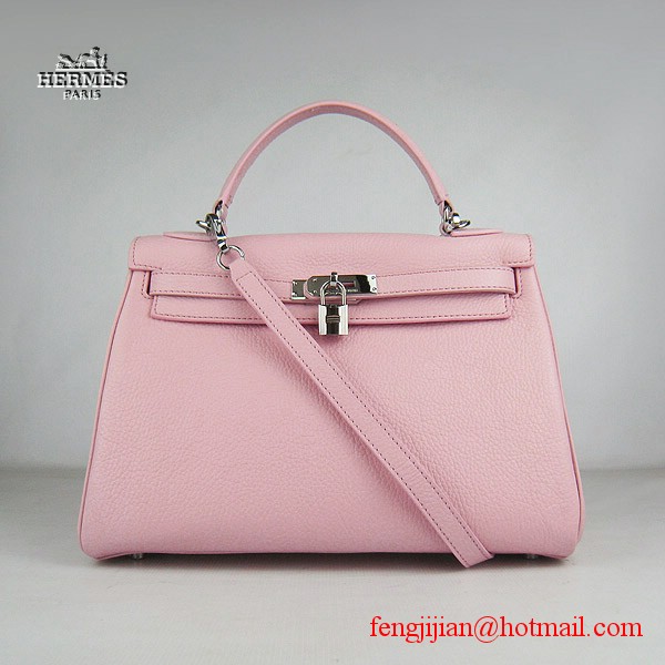 Hermes Kelly 32cm Togo Leather Bag Pink 6108 Silver Hardware