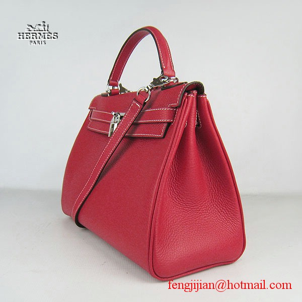 Hermes Kelly 32cm Togo Leather Bag Red 6108 Silver Hardware