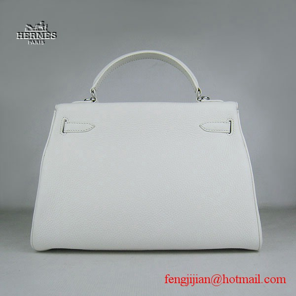 Hermes Kelly 32cm Togo Leather Bag White 6108 Silver Hardware