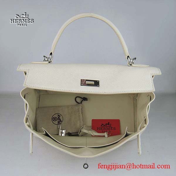 Hermes Kelly 32cm Togo Leather Bag Beige 6108 Silver Hardware