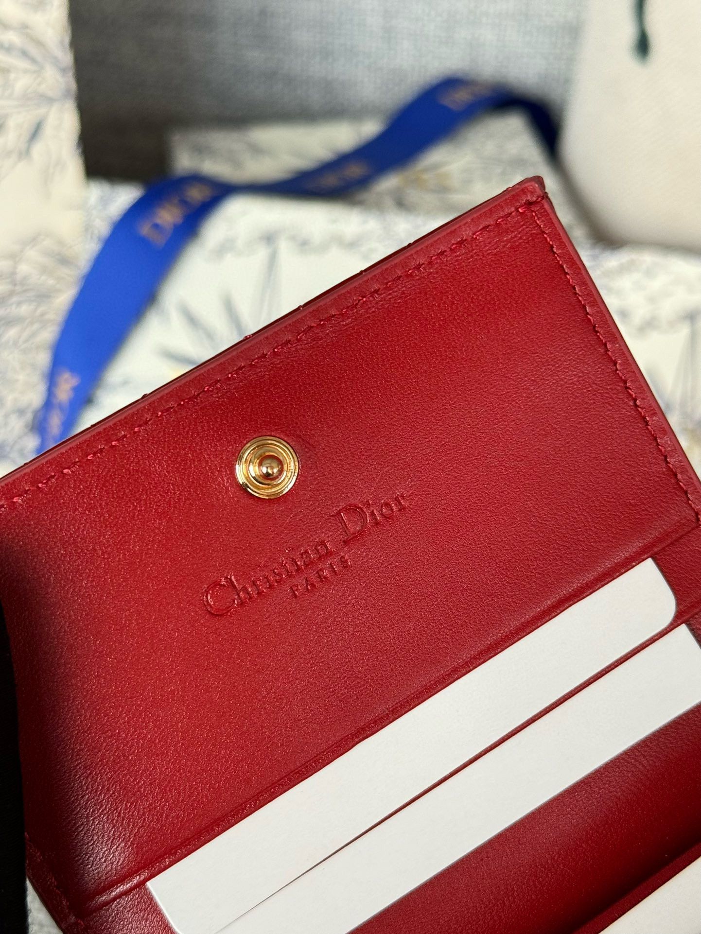 Mini lady Dior gardenia wallet Cherry red Patent Cannage Calfskin D50910